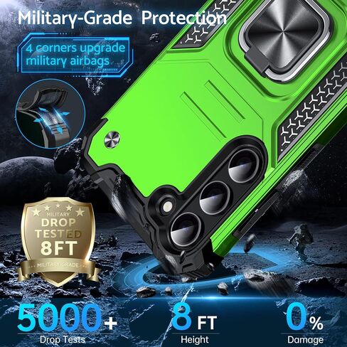 حافظة DASFOND Galaxy S23، غطاء هاتف واقٍ مقاوم للصدمات من الدرجة العسكرية مع مسند حلقة معدنية معززة [يدعم حامل مغناطيسي] متوافق مع هاتف Samsung Galaxy S23، أخضر عشبي in Kuwait