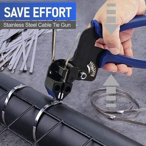 Metal Tie Wrap Gun Kit,Metal Zip Ties Tool, Stainless Steel Cable Tie Gun, Duty Outdoor Adjustable Fastening Cutting Tie Tool with 100pcs 4.6 * 300mm Self-Locking Metal Zip Ties in Saudi Arabia