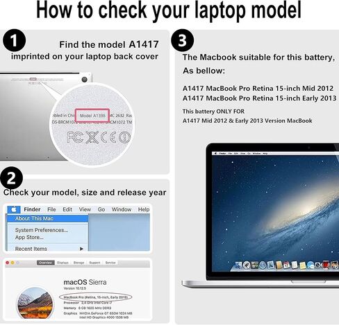 بديل A1417 لبطارية A1398 MacBook Pro 15 بوصة Retina A1398 (منتصف 2012 أوائل 2013)، يناسب MC975LL/A MC976LL/A ME664LL/A ME665LL/A (99WH) in Kuwait