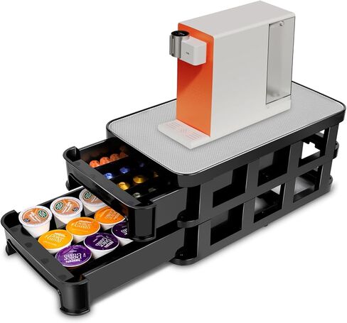 حامل كبسولات القهوة من ماسترتوب، درج منظم كبسولات القهوة بطبقتين للعداد، قاعدة ماكينة القهوة، درج كبسولات القهوة قابل للتعديل بحرية للمطبخ المنزلي والمكتب in Kuwait