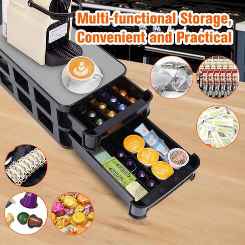 حامل كبسولات القهوة من ماسترتوب، درج منظم كبسولات القهوة بطبقتين للعداد، قاعدة ماكينة القهوة، درج كبسولات القهوة قابل للتعديل بحرية للمطبخ المنزلي والمكتب in Kuwait