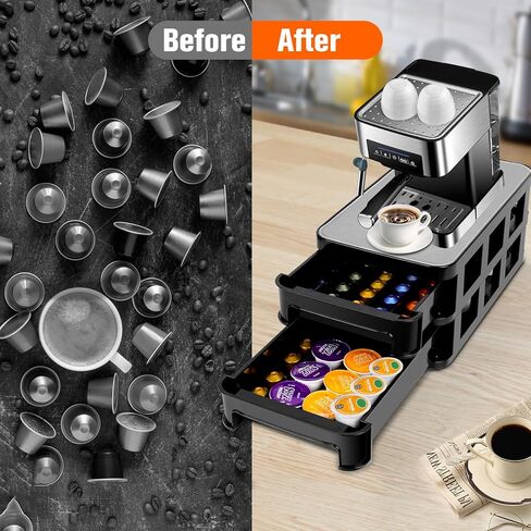 حامل كبسولات القهوة من ماسترتوب، درج منظم كبسولات القهوة بطبقتين للعداد، قاعدة ماكينة القهوة، درج كبسولات القهوة قابل للتعديل بحرية للمطبخ المنزلي والمكتب in Kuwait
