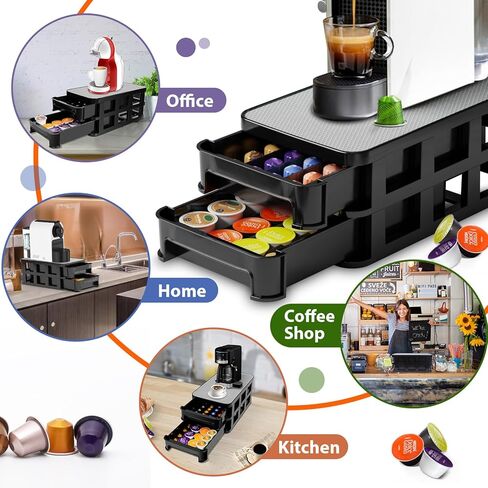 حامل كبسولات القهوة من ماسترتوب، درج منظم كبسولات القهوة بطبقتين للعداد، قاعدة ماكينة القهوة، درج كبسولات القهوة قابل للتعديل بحرية للمطبخ المنزلي والمكتب in Kuwait