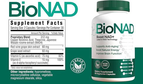BioNAD3 NAD + الداعم | منشط NRF2 | مكمل مضاد للشيخوخة | معزز النيكوتيناميد ريبوسيد المثبت | منشط أيضي | يعزز NAD+ والطاقة الطبيعية | صديق للنباتيين | غير معدل وراثيًا | 60 كبسولة in Kuwait