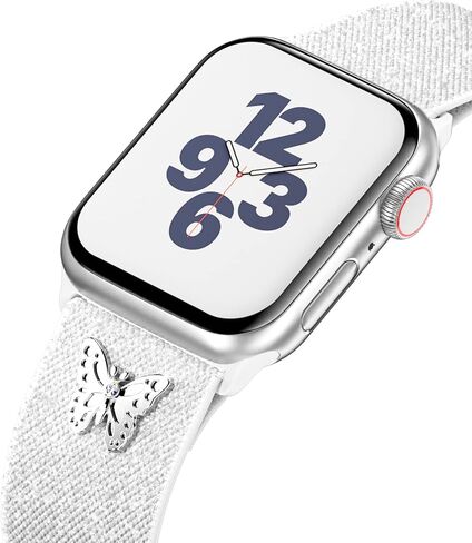 سوار من النايلون مع ديكور ساحر متوافق مع سوار ساعة Apple مقاس 38 مم 40 مم 41 مم للنساء، أساور معصم بحلقة منفردة مضفرة قابلة للتعديل مع فراشة ألماس لامعة لساعة iWatch 1 2 3 4 5 6 7 8 SE in Kuwait
