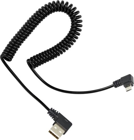 كابل ملفوف USB صغير من RIIEYOCA، زاوية يسارية ميكرو USB ذكر إلى الزاوية اليمنى USB A ذكر مزامنة وشحن سلك حلزوني زنبركي لأجهزة USB الصغيرة (1.47 قدم إلى 3.94 قدم) in Kuwait