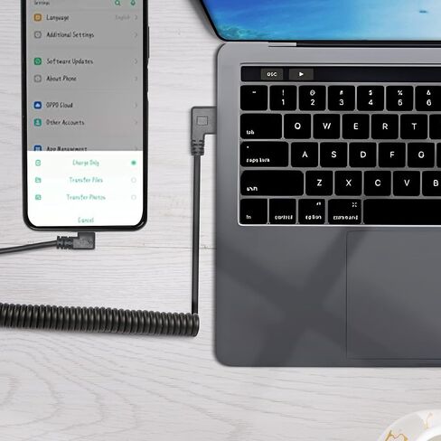 كابل ملفوف USB صغير من RIIEYOCA، زاوية يسارية ميكرو USB ذكر إلى الزاوية اليمنى USB A ذكر مزامنة وشحن سلك حلزوني زنبركي لأجهزة USB الصغيرة (1.47 قدم إلى 3.94 قدم) in Kuwait