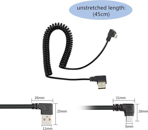 كابل ملفوف USB صغير من RIIEYOCA، زاوية يسارية ميكرو USB ذكر إلى الزاوية اليمنى USB A ذكر مزامنة وشحن سلك حلزوني زنبركي لأجهزة USB الصغيرة (1.47 قدم إلى 3.94 قدم) in Kuwait
