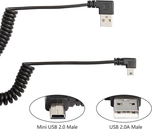 كابل ملفوف USB صغير من RIIEYOCA، زاوية يسارية ميكرو USB ذكر إلى الزاوية اليمنى USB A ذكر مزامنة وشحن سلك حلزوني زنبركي لأجهزة USB الصغيرة (1.47 قدم إلى 3.94 قدم) in Kuwait
