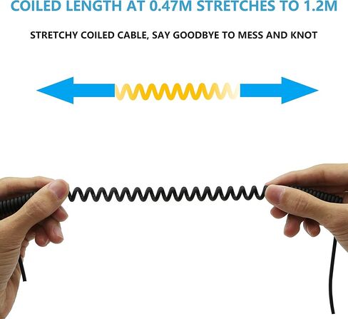 كابل ملفوف USB صغير من RIIEYOCA، زاوية يسارية ميكرو USB ذكر إلى الزاوية اليمنى USB A ذكر مزامنة وشحن سلك حلزوني زنبركي لأجهزة USB الصغيرة (1.47 قدم إلى 3.94 قدم) in Kuwait