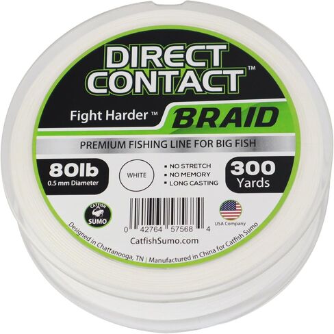 Direct Contact Premium Braided Fishing Line for Big Fish - No Stretch - No Memory - Long Casting, 300 Yard Spool with Abrasion Reistant Treatment in Kuwait