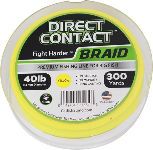 Direct Contact Premium Braided Fishing Line for Big Fish - No Stretch - No Memory - Long Casting, 300 Yard Spool with Abrasion Reistant Treatment in Kuwait