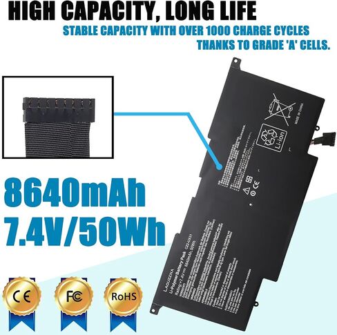 C22-UX31 Laptop Battery Compatible with Asus (Zenbook) UX31A UX31E UX31 UX31A-R4004H UX31E-DH72 UX31KI3517A Ultrabook Series C23-UX31 C21-UX31 7.4V 50Wh 4-Cell in Saudi Arabia