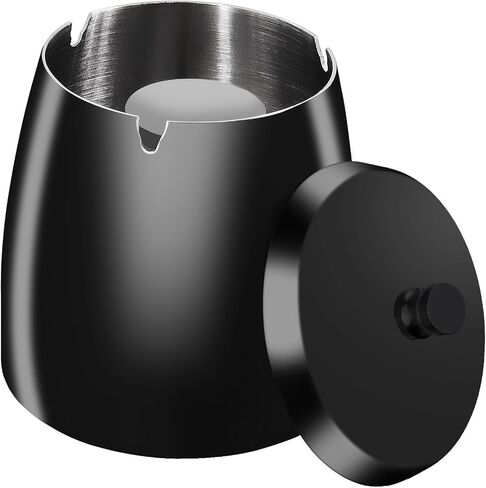 Ashtray with Lid for Cigarettes, Windproof Outdoor Ashtray Smokeless Odorless, Stainless Steel Ash Tray for Outside Indoor Patio Home Office Decoration (Large) in Kuwait