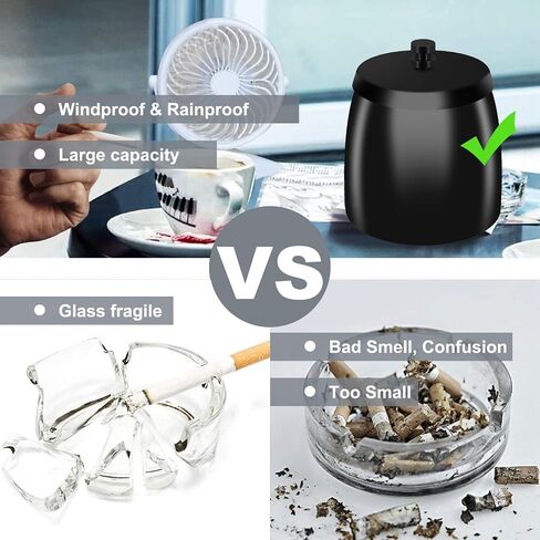 Ashtray with Lid for Cigarettes, Windproof Outdoor Ashtray Smokeless Odorless, Stainless Steel Ash Tray for Outside Indoor Patio Home Office Decoration (Large) in Kuwait