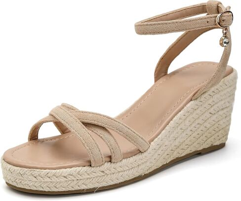 Dressy Open Toe Sandals Platform Wedge Sandals with Cushioned Insole and Ankle Strap Buckle,Strappy Espadrille Wedge Sandals for Women Comfortable Summer in Saudi Arabia
