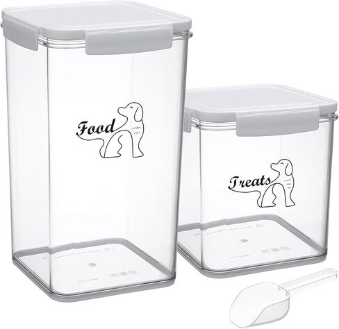 حاوية تخزين طعام الكلاب الأليفة مكونة من قطعتين|4 أرطال + 5 أرطال مجموعة حاويات طعام الكلاب|صندوق طعام شفاف للكلاب مع غطاء مزلاج|تخزين طعام القطط والكلاب|مثالية لخزانة المؤن - بلاستيك خالٍ من مادة BPA in Kuwait