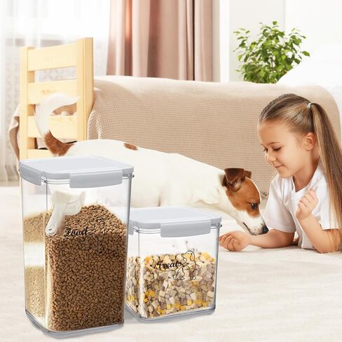 حاوية تخزين طعام الكلاب الأليفة مكونة من قطعتين|4 أرطال + 5 أرطال مجموعة حاويات طعام الكلاب|صندوق طعام شفاف للكلاب مع غطاء مزلاج|تخزين طعام القطط والكلاب|مثالية لخزانة المؤن - بلاستيك خالٍ من مادة BPA in Kuwait