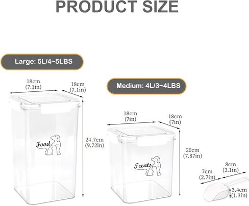 حاوية تخزين طعام الكلاب الأليفة مكونة من قطعتين|4 أرطال + 5 أرطال مجموعة حاويات طعام الكلاب|صندوق طعام شفاف للكلاب مع غطاء مزلاج|تخزين طعام القطط والكلاب|مثالية لخزانة المؤن - بلاستيك خالٍ من مادة BPA in Kuwait