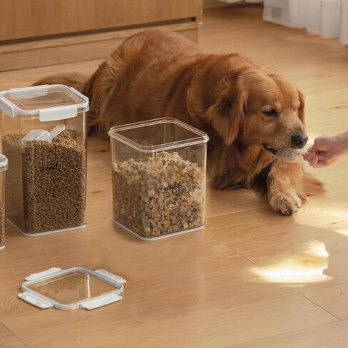 حاوية تخزين طعام الكلاب الأليفة مكونة من قطعتين|4 أرطال + 5 أرطال مجموعة حاويات طعام الكلاب|صندوق طعام شفاف للكلاب مع غطاء مزلاج|تخزين طعام القطط والكلاب|مثالية لخزانة المؤن - بلاستيك خالٍ من مادة BPA in Kuwait