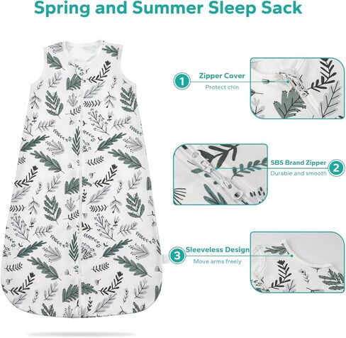 Baby Sleep Sack 2 Pack, 0.5 TOG 100% Cotton Wearable Blanket Baby, Sleeveless Sleep Sacks 0-6 Months, Elephants & Stars in Kuwait