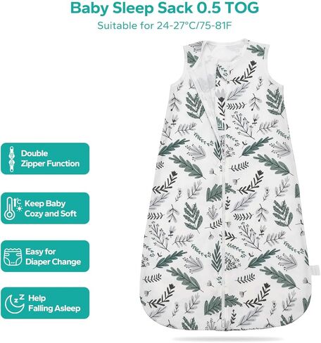 Baby Sleep Sack 2 Pack, 0.5 TOG 100% Cotton Wearable Blanket Baby, Sleeveless Sleep Sacks 0-6 Months, Elephants & Stars in Kuwait