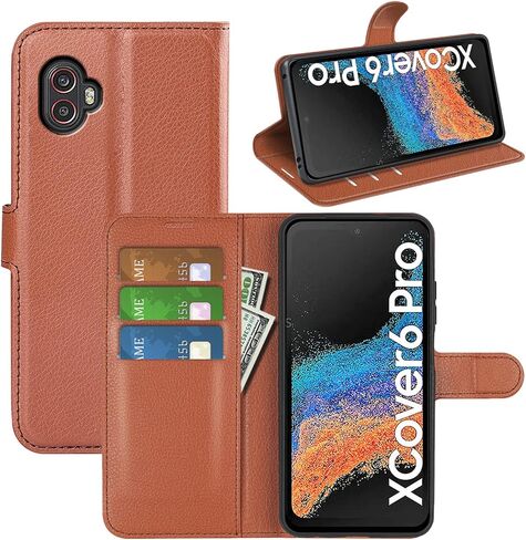 Flip Case for XCover 6 Pro Samsung Galaxy XCover6 Pro G736 2022 Wallet PU Leather Magnetic Protective Cellphone Case Folio Book Cover with Stand (Brown) in Saudi Arabia
