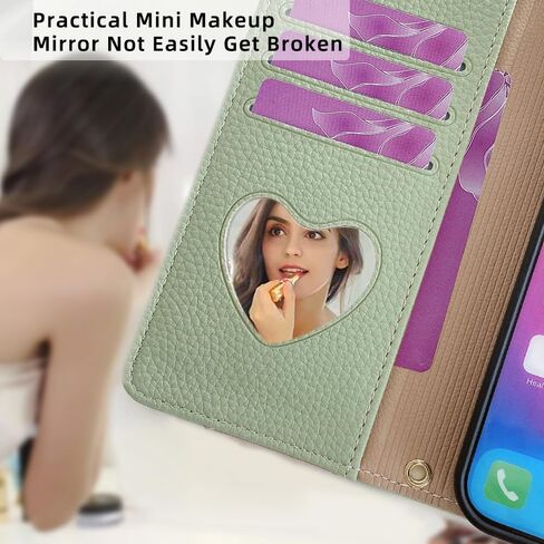 Asuwish Phone Case for Samsung Galaxy S24 5G Wallet Cover with Tempered Glass Screen Protector and Mirror Flip Cover Ring Credit Card Holder Crossbody Strap Stand Cell S 24 24S G5 Women Girls Green in Saudi Arabia