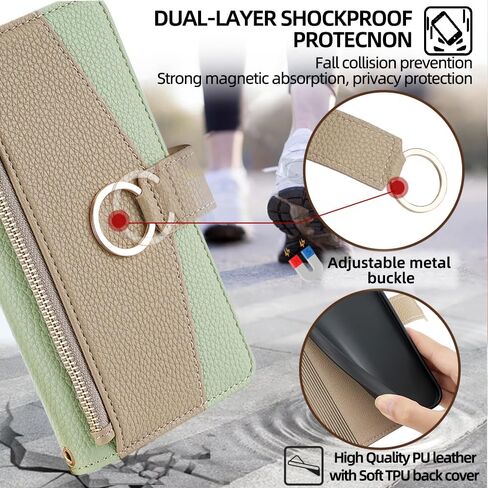 Asuwish Phone Case for Samsung Galaxy S24 5G Wallet Cover with Tempered Glass Screen Protector and Mirror Flip Cover Ring Credit Card Holder Crossbody Strap Stand Cell S 24 24S G5 Women Girls Green in Saudi Arabia