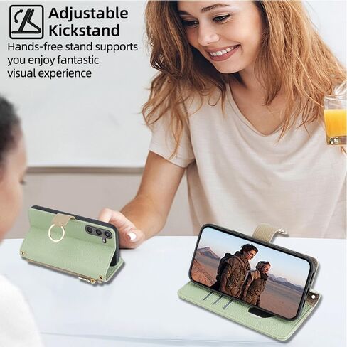 Asuwish Phone Case for Samsung Galaxy S24 5G Wallet Cover with Tempered Glass Screen Protector and Mirror Flip Cover Ring Credit Card Holder Crossbody Strap Stand Cell S 24 24S G5 Women Girls Green in Saudi Arabia