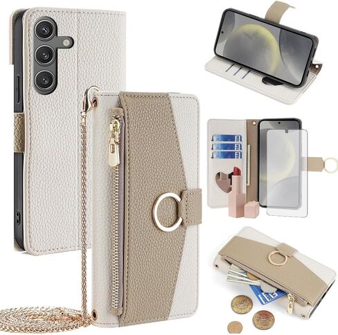 حافظة هاتف Asuwish لهاتف Samsung Galaxy S24 5G مع واقي شاشة من الزجاج المقسى ومرآة وغطاء قلاب وحلقة لبطاقة الائتمان وحزام كروس وحامل خلية S 24 24S G5 للنساء والفتيات باللون الأخضر in Saudi Arabia