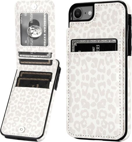 Vaburs Compatible with iPhone SE iPhone 8 iPhone 7 Case Wallet with Credit Card Holder, Black Leopard Cheetah Pattern Flip Premium PU Leather Magnetic Closure Shockproof Protective Cover 4.7" in Saudi Arabia