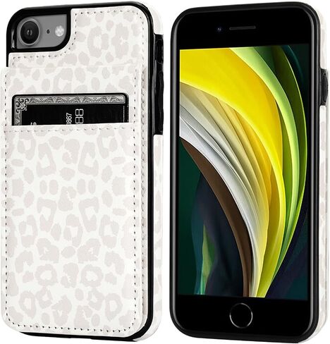 Vaburs Compatible with iPhone SE iPhone 8 iPhone 7 Case Wallet with Credit Card Holder, Black Leopard Cheetah Pattern Flip Premium PU Leather Magnetic Closure Shockproof Protective Cover 4.7" in Saudi Arabia
