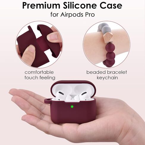 Case for Airpods Pro, Filoto Cute Apple Airpod Pro Cover for Women Girls, Silicone Airpods Pro Protective Case with Wristlet Bracelet Keychain Credit Card Holder Purse Accessories (Burgundy) in Saudi Arabia