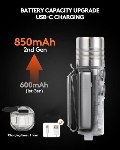 مصباح يدوي RovyVon A28 Gen 2 1000 Lumens EDC، 6500K LED أبيض بارد، قابل لإعادة الشحن عبر USB-C، زر مزدوج لوضع التشغيل/القفل اللحظي، مشبك مغناطيسي، هدية للطوارئ في الهواء الطلق (365 نانومتر/أبيض) in Kuwait