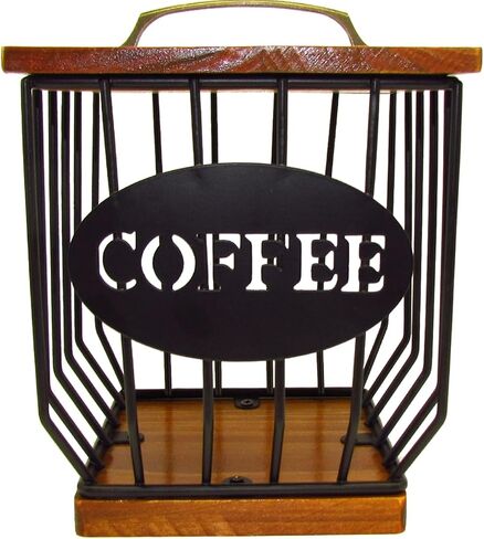 Coffee Pod Holder with Wood Lid K Cup Coffee Filter Holder, Black Wire Coffee Storage Basket, Keurig Pod Holder for Kitchen Countertop, Coffee Bar, Coffee Station Organizer(Square) in Saudi Arabia