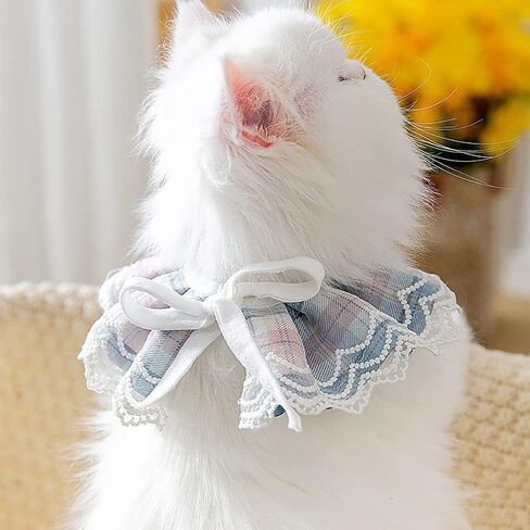 Dog Cat Bandana, Cute Bowtie Cat Dog Collar, Soft Adjustable Bandana for Small Cat and Dog, Birthday Scarf for Pet Puppy Kitten, Cat Dog Lace Bib Scarf, Pets Bandana Accessories (Blue) in Kuwait