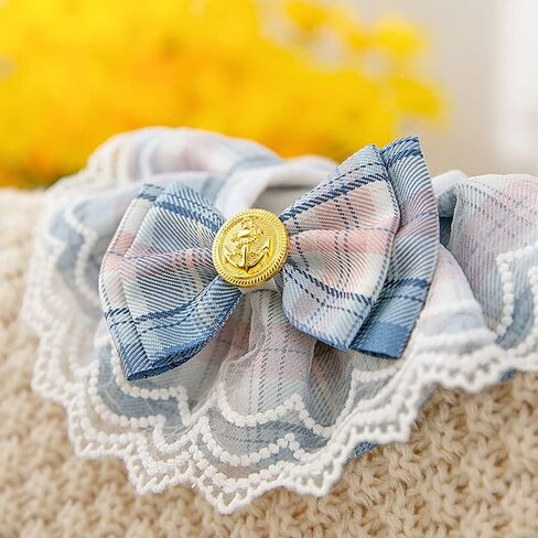 Dog Cat Bandana, Cute Bowtie Cat Dog Collar, Soft Adjustable Bandana for Small Cat and Dog, Birthday Scarf for Pet Puppy Kitten, Cat Dog Lace Bib Scarf, Pets Bandana Accessories (Blue) in Kuwait