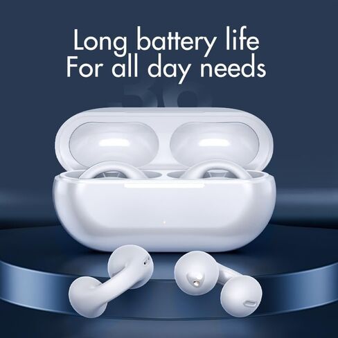Open Ear Clip Headphones, Wireless Earbuds Bluetooth 5.3 Sports Earphones Built-in Mic with Ear Hooks, 36H Playtime Charging Case IP7 Waterproof Fitness Ear Buds for Running (White) in Saudi Arabia
