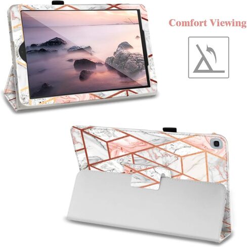 حافظة Fingic Galaxy Tab A 10.1 2019 T510/T515/T517 من جلد البولي يوريثان بتصميم رخامي فائق النحافة بحامل قابل للطي لهاتف Samsung Galaxy Tab A 10.1 بوصة 2019 تابلت SM-T510 SM-T515 SM-T517، ذهبي وردي in Kuwait