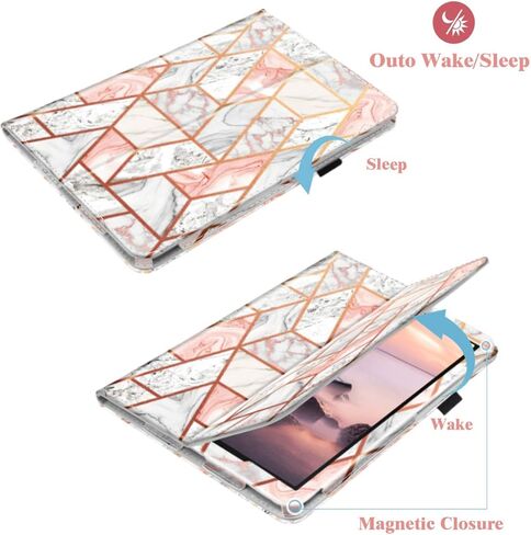 حافظة Fingic Galaxy Tab A 10.1 2019 T510/T515/T517 من جلد البولي يوريثان بتصميم رخامي فائق النحافة بحامل قابل للطي لهاتف Samsung Galaxy Tab A 10.1 بوصة 2019 تابلت SM-T510 SM-T515 SM-T517، ذهبي وردي in Kuwait