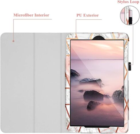 حافظة Fingic Galaxy Tab A 10.1 2019 T510/T515/T517 من جلد البولي يوريثان بتصميم رخامي فائق النحافة بحامل قابل للطي لهاتف Samsung Galaxy Tab A 10.1 بوصة 2019 تابلت SM-T510 SM-T515 SM-T517، ذهبي وردي in Kuwait