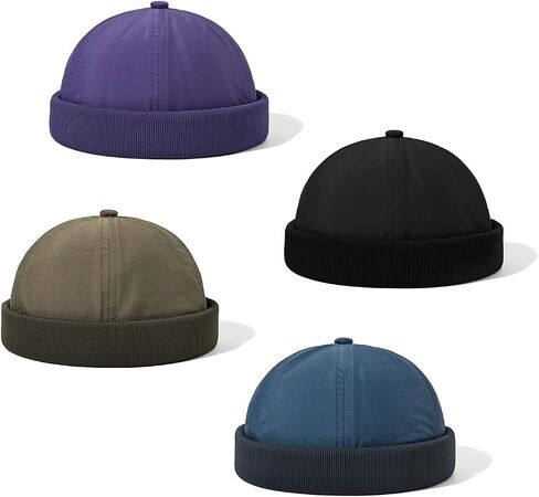 Croogo Summer Brimless Caps for Men Lightweight Docker Hat Rolled Cuff Harbour Hat Beanie Casual Visor-Less Worker Sailor Cap in Saudi Arabia