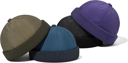 Croogo Summer Brimless Caps for Men Lightweight Docker Hat Rolled Cuff Harbour Hat Beanie Casual Visor-Less Worker Sailor Cap in Saudi Arabia