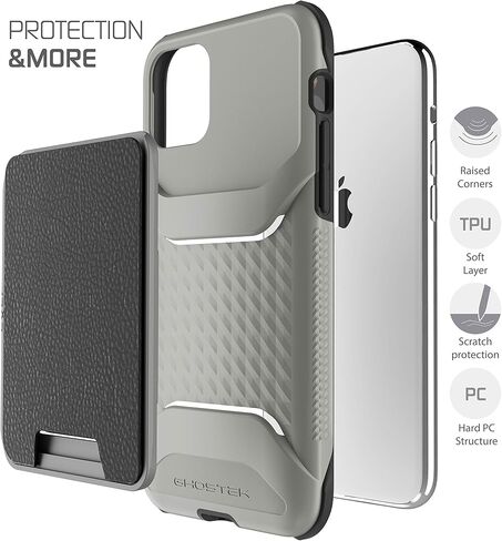 جراب محفظة Ghostek EXEC iPhone 11، حامل بطاقة الائتمان يعمل مع حامل مغناطيسي للسيارة، يمكن فصله بسهولة للشحن اللاسلكي، غطاء هاتف متوافق مصمم لعام 2019 Apple iPhone 11 (6.1 بوصة) (أسود) in Kuwait