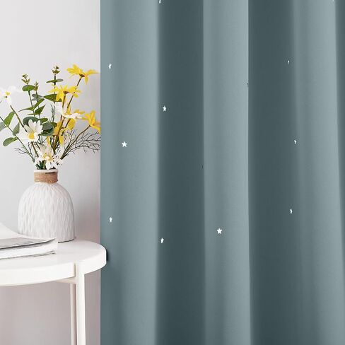 NICETOWN Star Blackout Kids Curtains 45 Inches Long, Grommet Top Space Decor Cute Nusery Curtains Room Darkening Glow in The Dark Curtains for Boys Bedroom Baby Room, Black, 1 Panel, 34W x 45L in Saudi Arabia