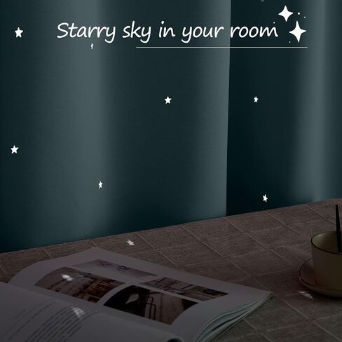 NICETOWN Star Blackout Kids Curtains 45 Inches Long, Grommet Top Space Decor Cute Nusery Curtains Room Darkening Glow in The Dark Curtains for Boys Bedroom Baby Room, Black, 1 Panel, 34W x 45L in Saudi Arabia