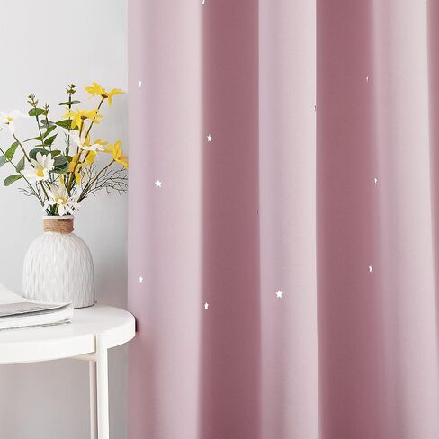 NICETOWN Star Blackout Kids Curtains 45 Inches Long, Grommet Top Space Decor Cute Nusery Curtains Room Darkening Glow in The Dark Curtains for Boys Bedroom Baby Room, Black, 1 Panel, 34W x 45L in Saudi Arabia