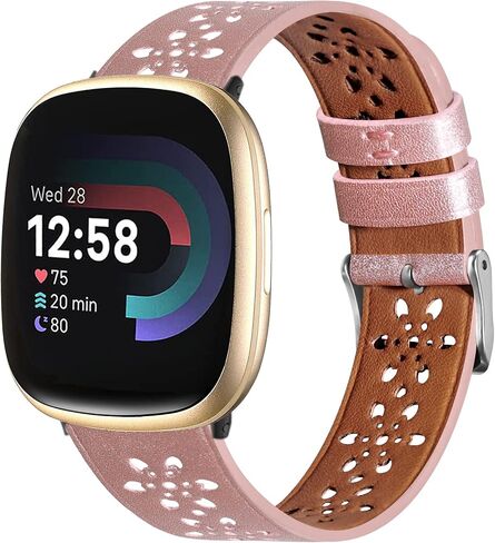 حزام من الجلد من الدانتيل الناعم متوافق مع Fit bit Versa 4/ Versa 3 / Sense 2 / Sense Bands للنساء والرجال، حزام بديل ذكي رياضي نحيف مسامي لساعة Fit bit Versa 4 الذكية in Saudi Arabia
