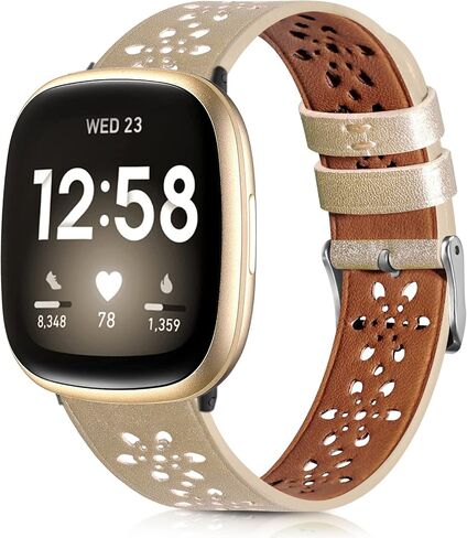 حزام من الجلد من الدانتيل الناعم متوافق مع Fit bit Versa 4/ Versa 3 / Sense 2 / Sense Bands للنساء والرجال، حزام بديل ذكي رياضي نحيف مسامي لساعة Fit bit Versa 4 الذكية in Saudi Arabia